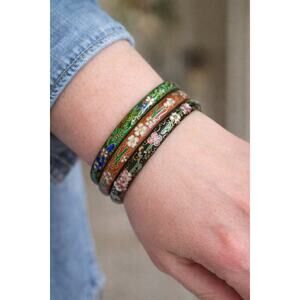 Vintage Cloisonné Enamel Bangle Bracelet Set of 3 Floral Chinoiserie Stackable